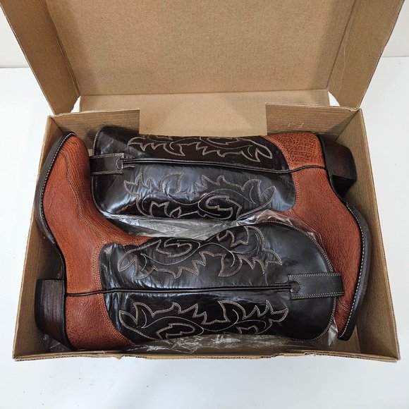 29. Cowboy (girl) boots. Brown shark leather. Size 10.5 D - Picture 2 of 11